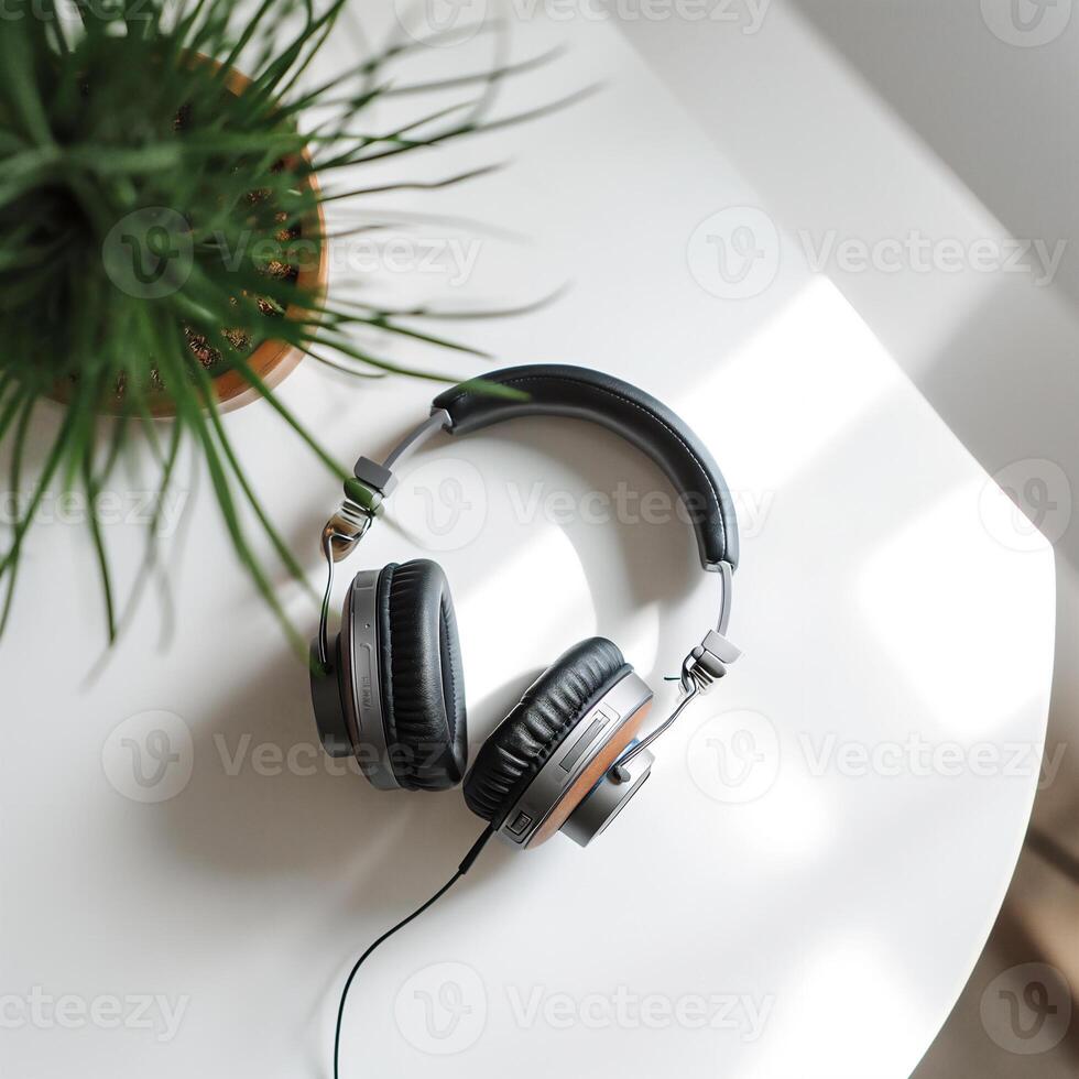 AI generated Headphone mockup with white background top view. Ai generated. photo