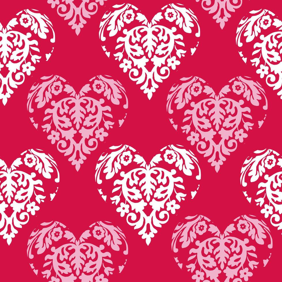Seamless Pattern Damask Valentines Hearts - Valentines Vector Illustration