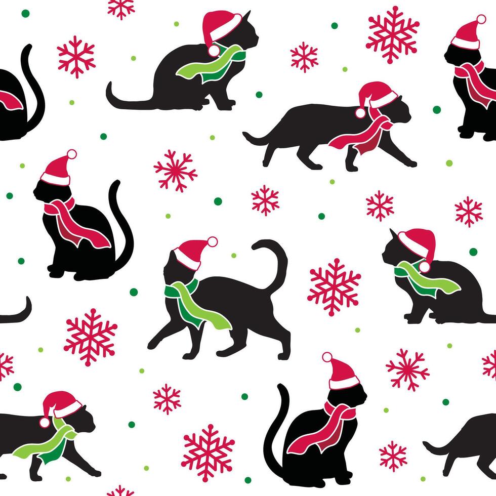 vintasin costuras modelo de Navidad gatos mascota con copos de nieve- Navidad vector ilustración