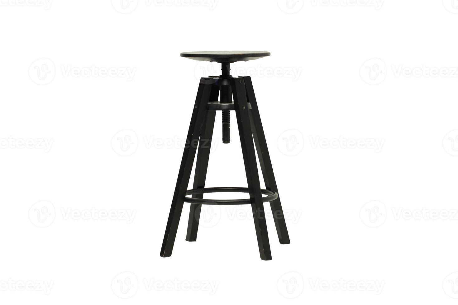 Studio shot of classic black tall wooden barstool standing on white.Black studio chair stool for photo shoots