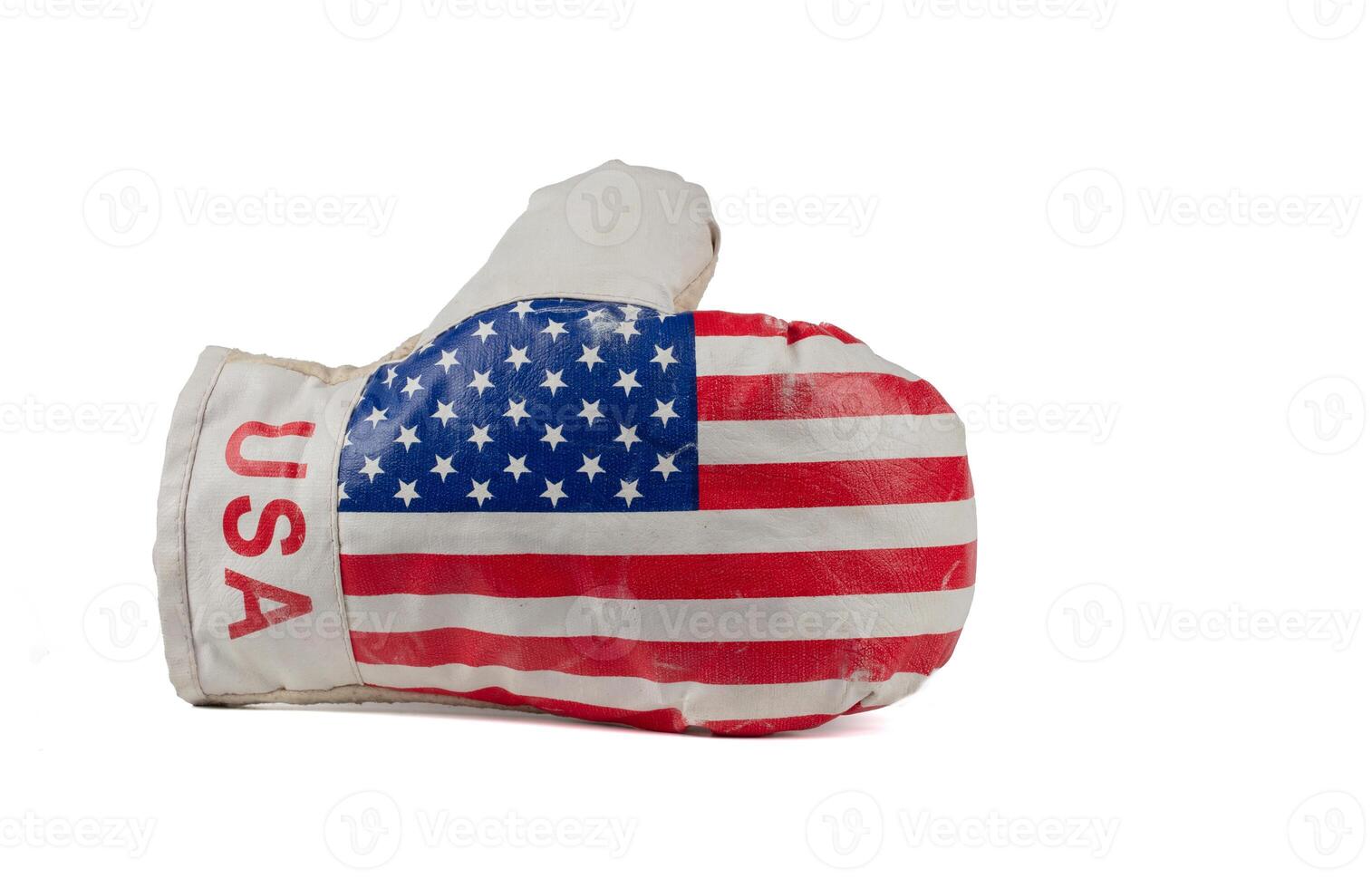 Boxing vintage glove with USA flag on white background photo