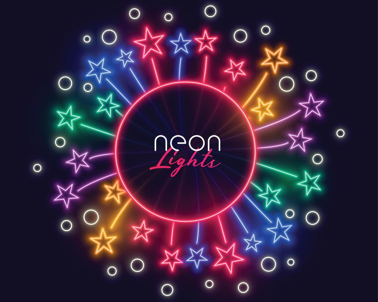 neon celebration frame with stars bursting outwards vector