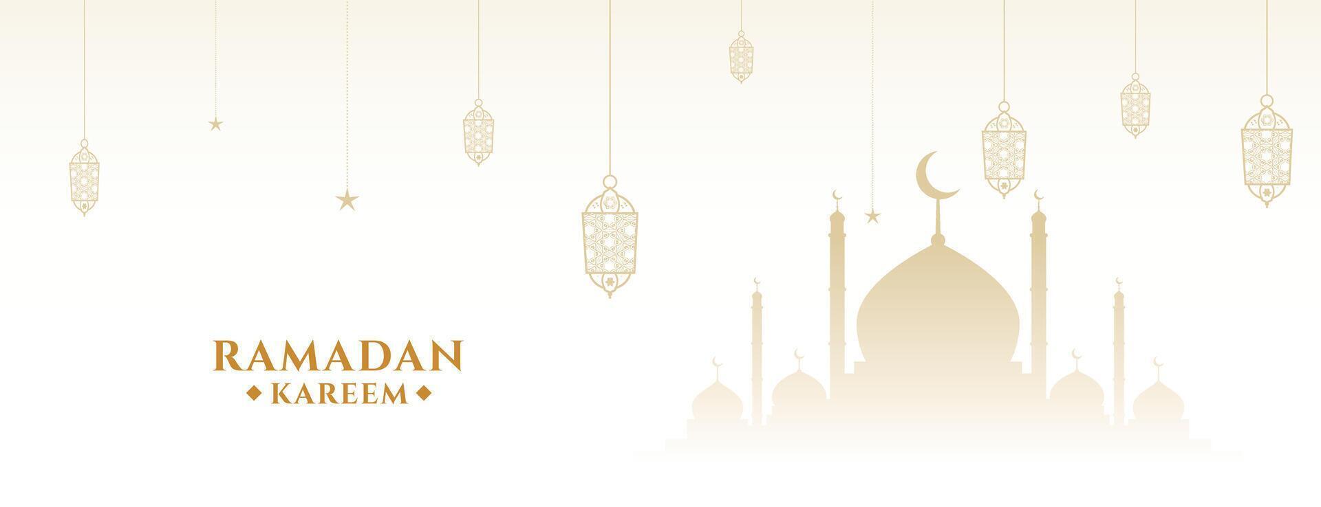 ramadan kareem white traditional islamic banner design vector