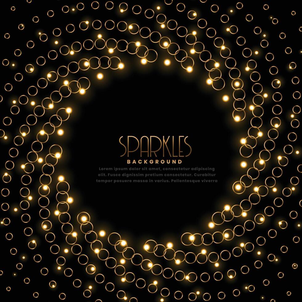 swirl golden sparkles frame on black background vector