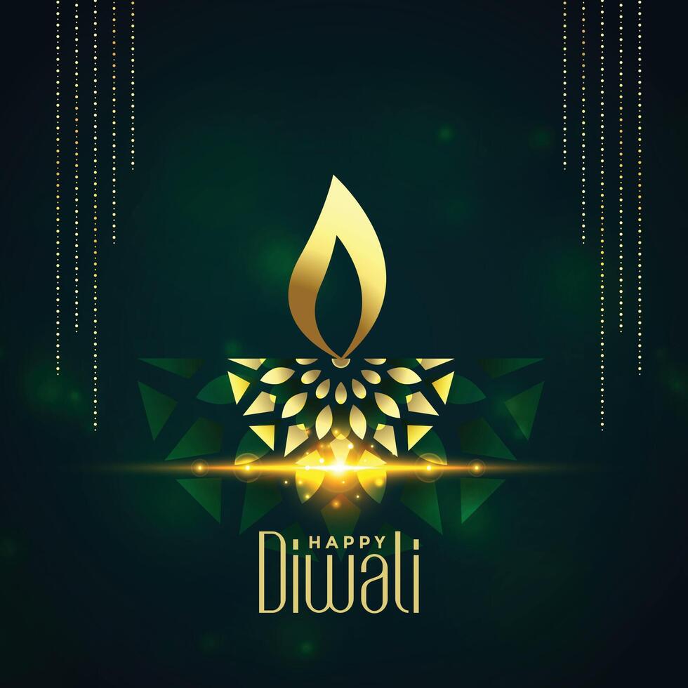 shiny golden happy diwali festival card design vector