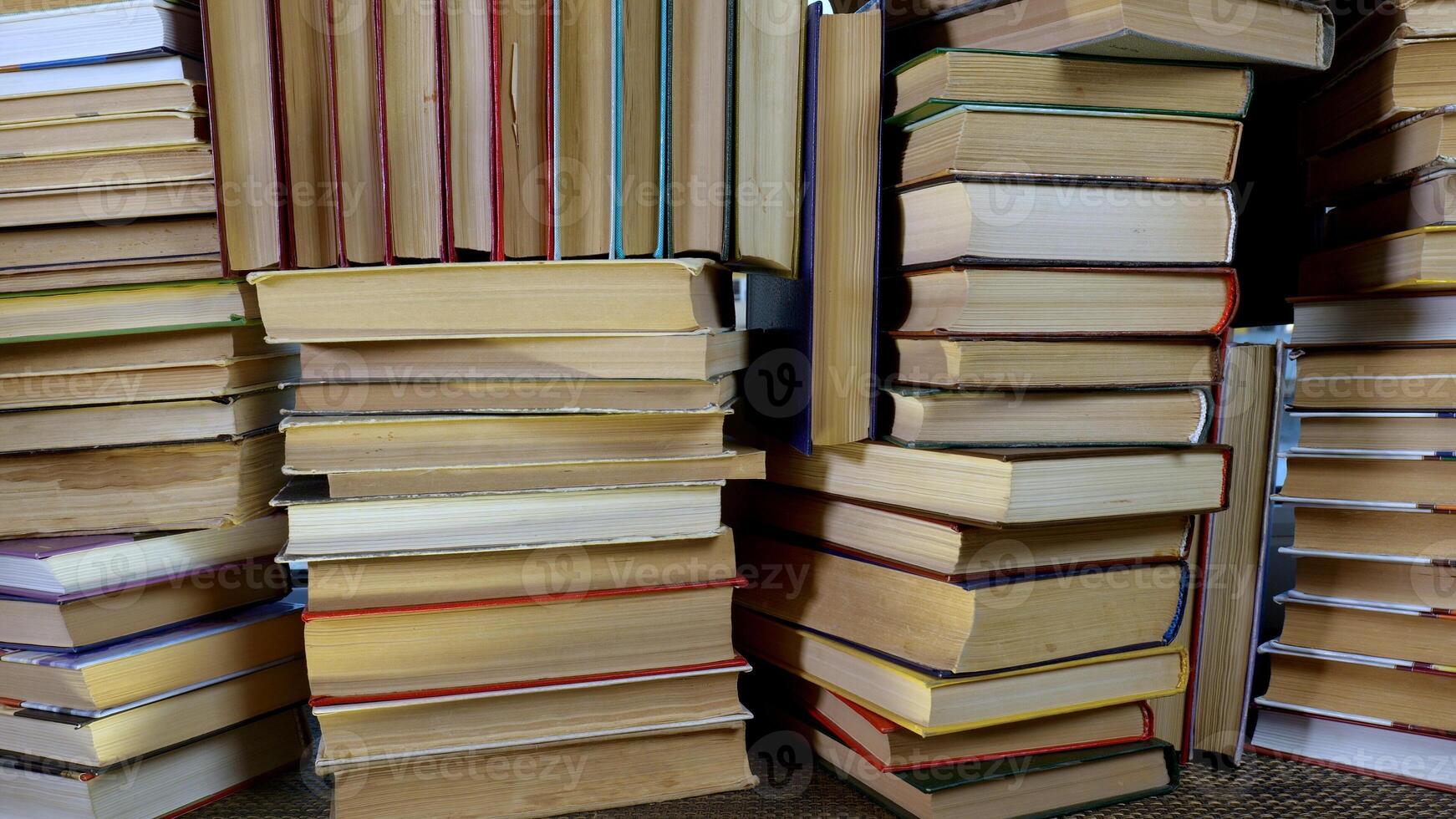 Book shelf's in library. Close up Many books organized in shelves in a big bookstore photo