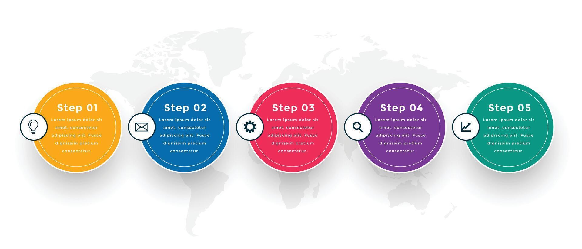 cinco pasos moderno circular infografía modelo vector