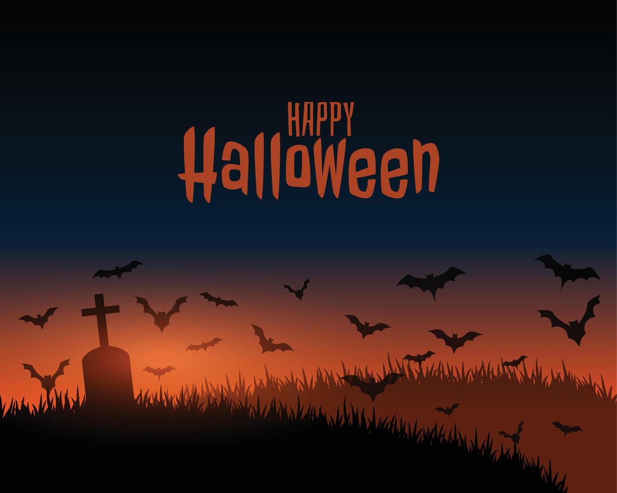 happy halloween spooky scene landscape with grass and grave vector