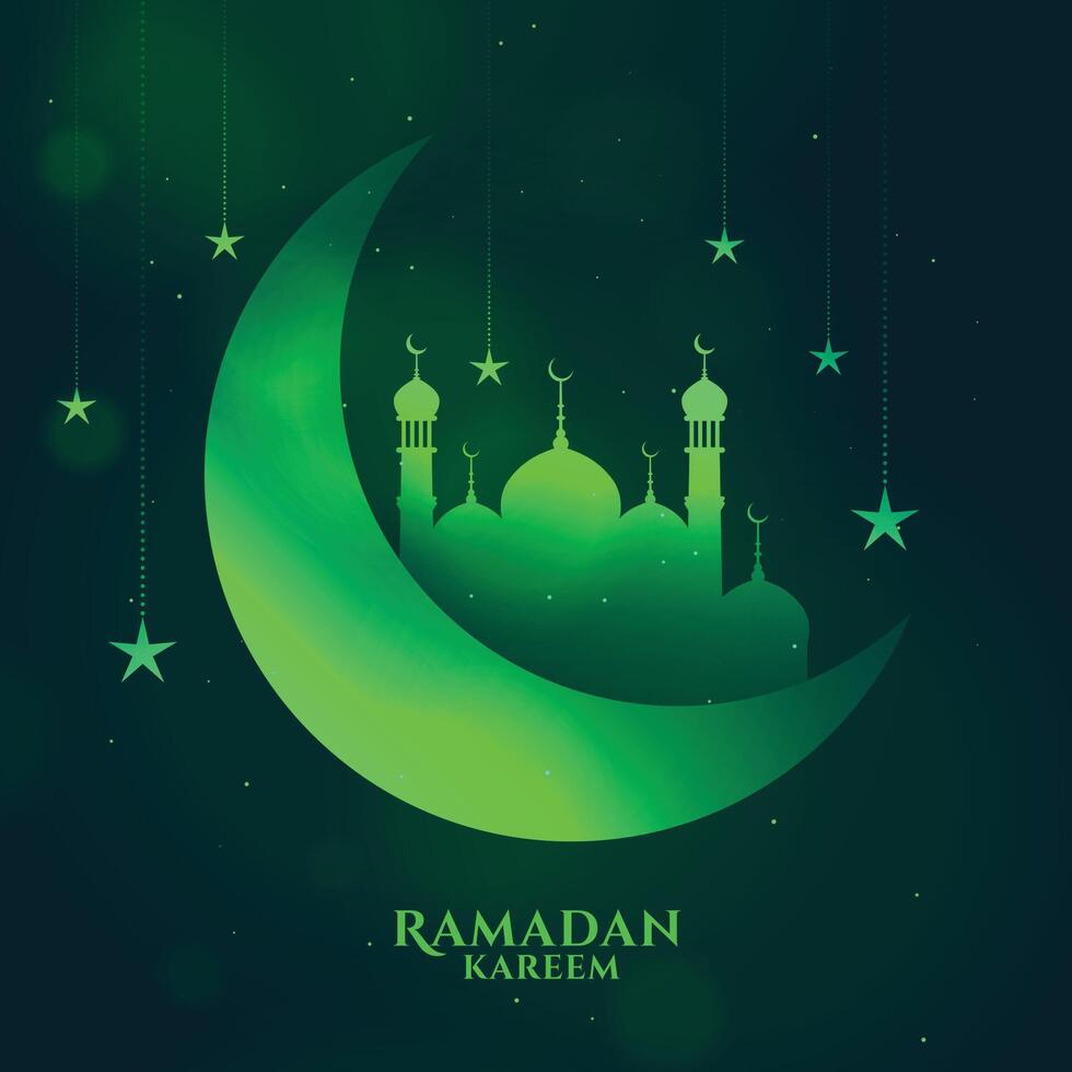 greem ramadan kareem shiny background with moon and mosque vector