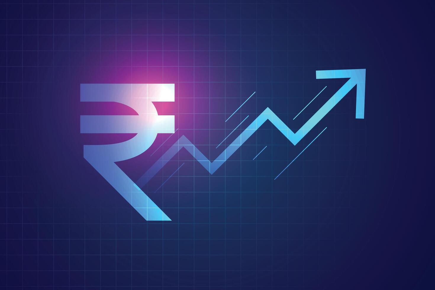 digital indian rupee rise up arrow background in trading concept vector