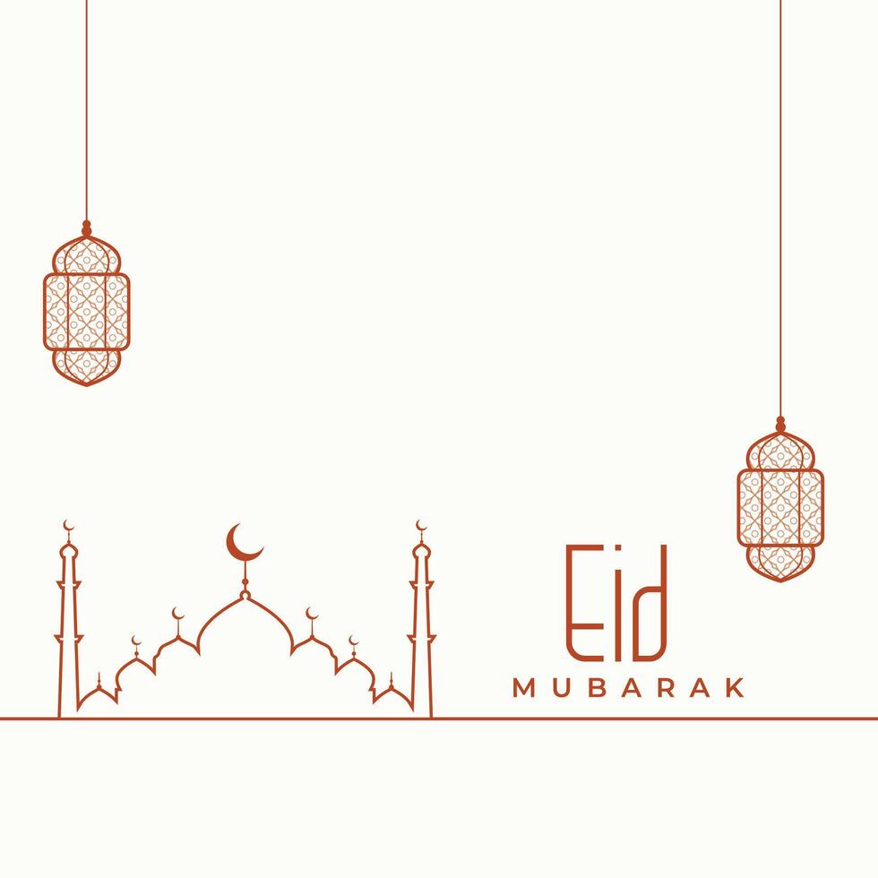 línea estilo eid Mubarak deseos antecedentes con islámico mezquita y lámpara vector