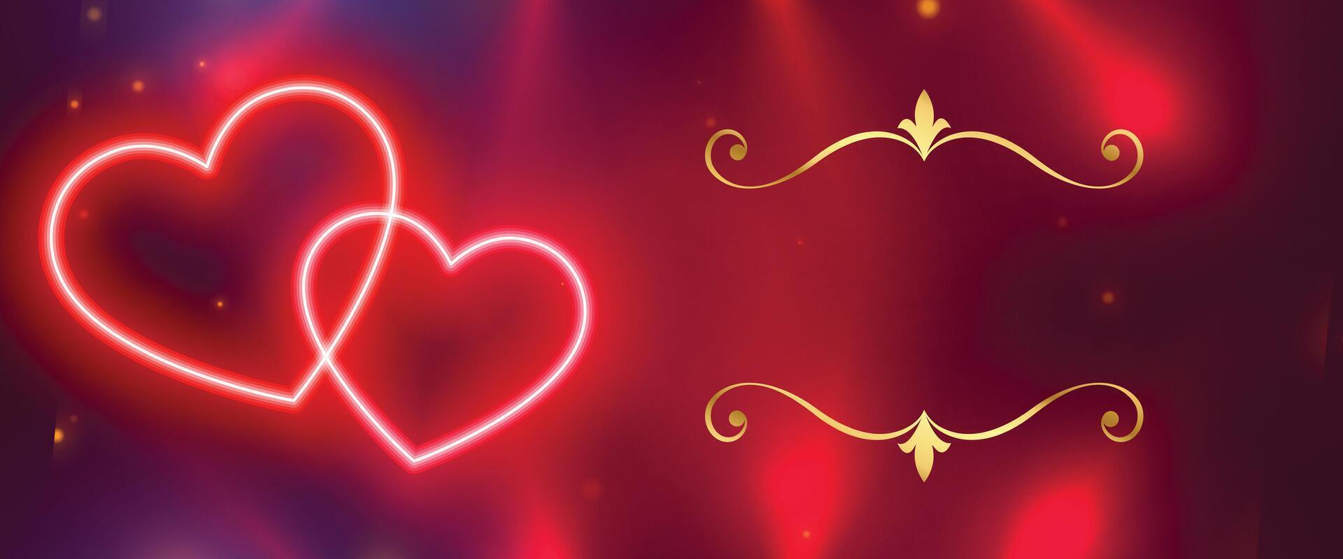 glowing neon heart on shiny banner with text space vector