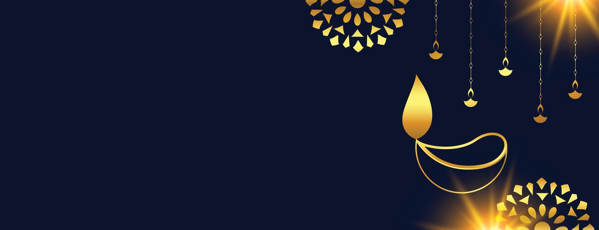 happy diwali website header in golden colors vector