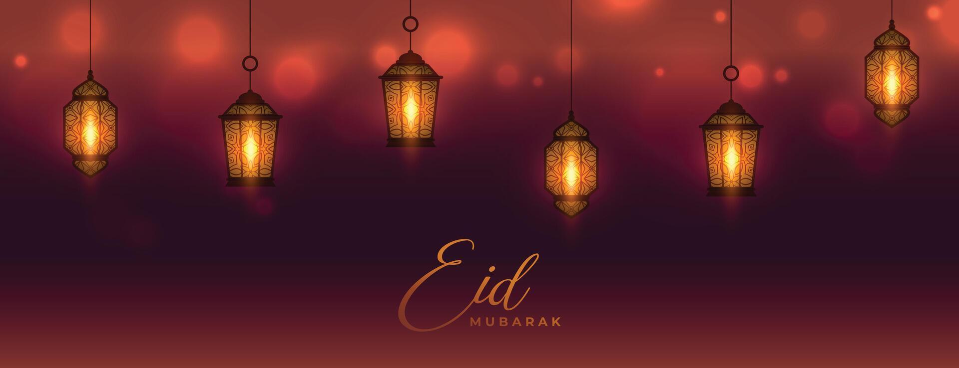 eid mubarak realistic islamic lantern decorative banner vector