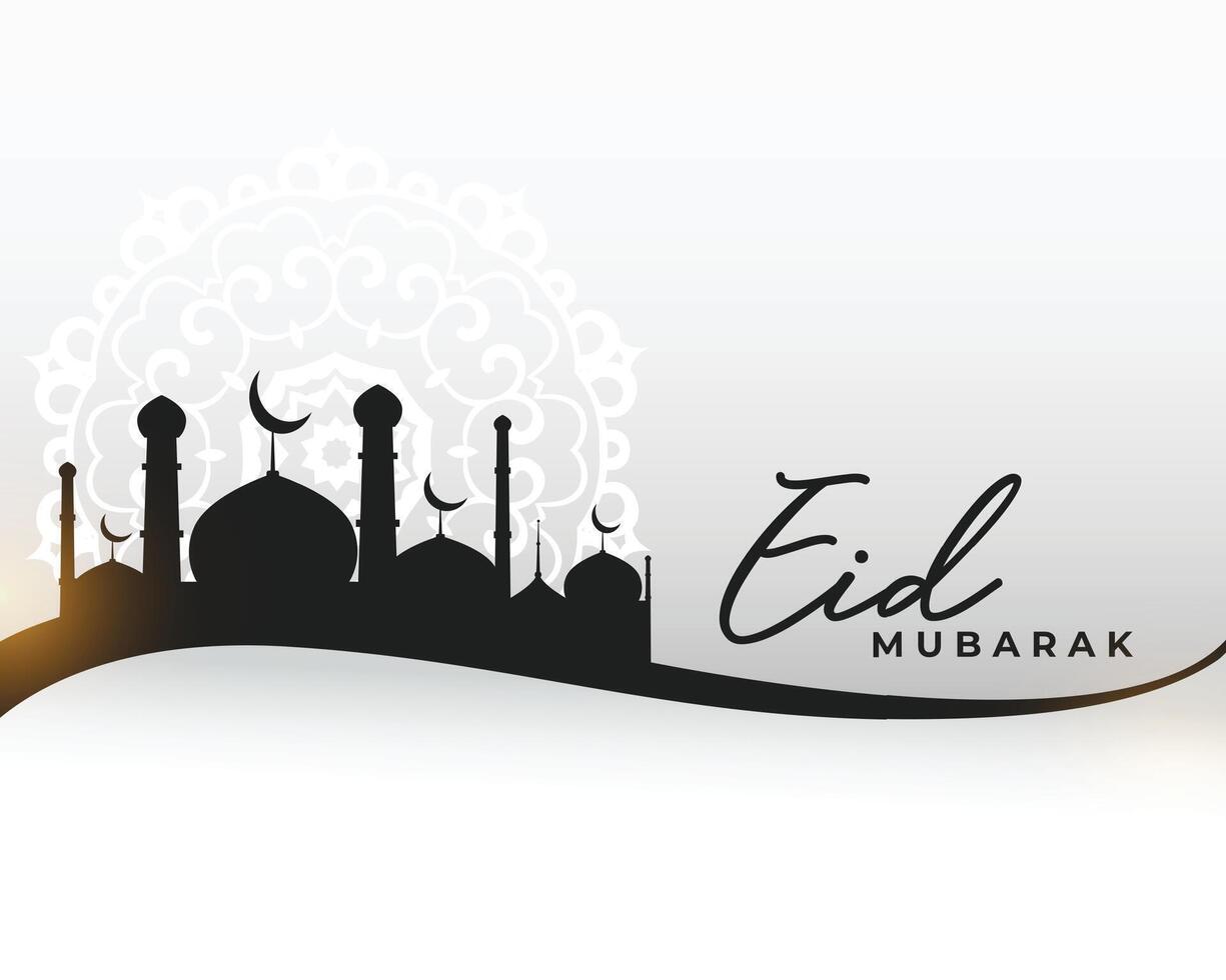 arabic style eid mubarak greeting card with beautiful mosque silhouette vector