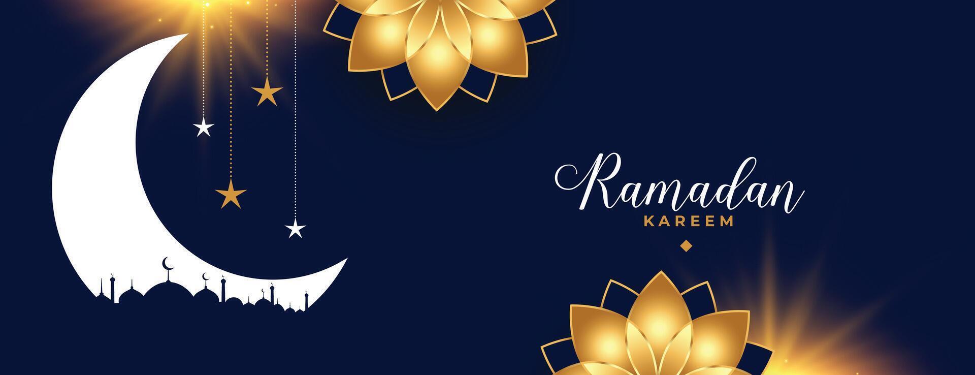 ramadan kareem eid season golden flower decorative banner vector