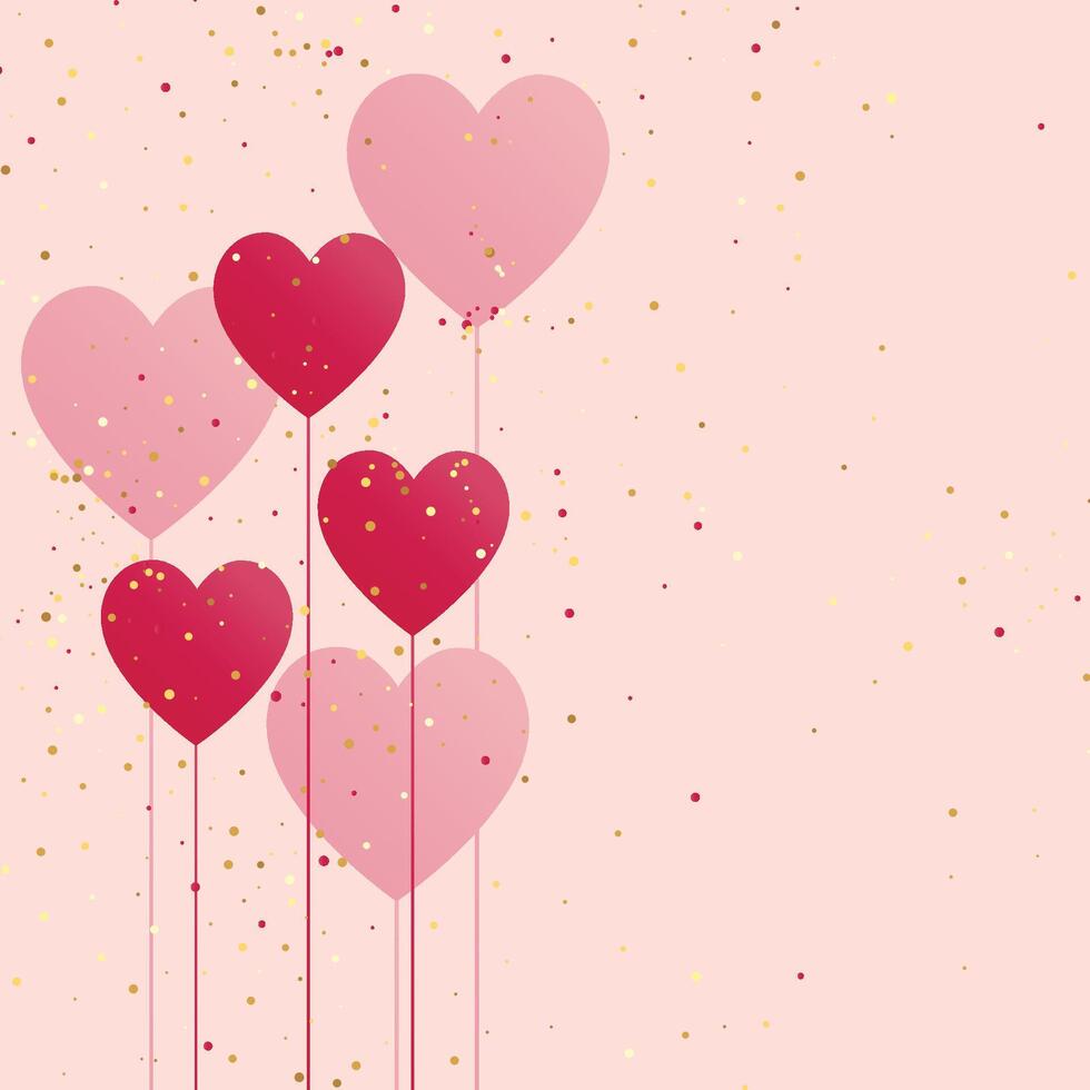 hearts balloon with golden confetti vector