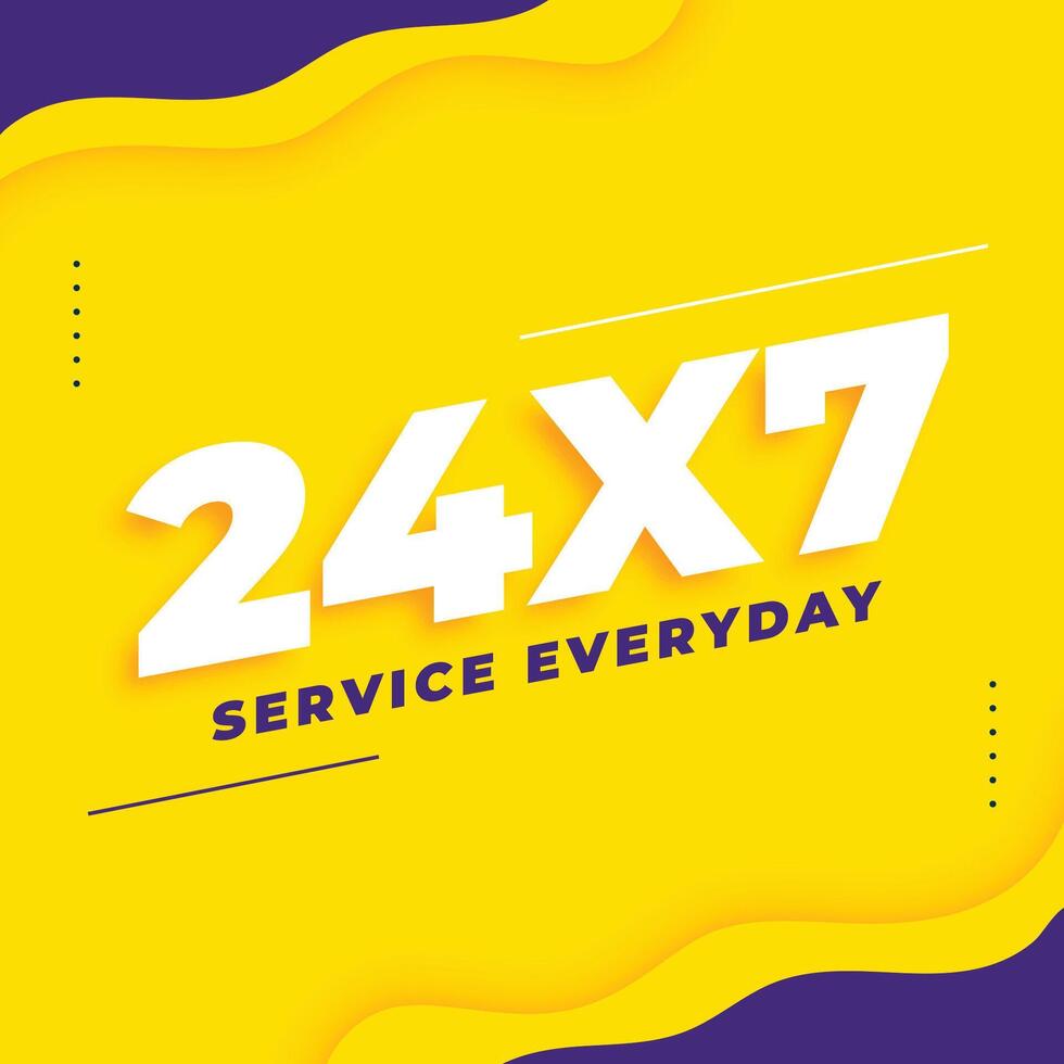 24 hours and 7 days service availability fluid style poster vector