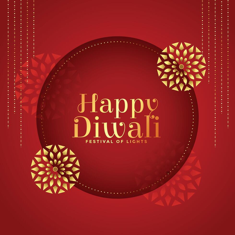 beautiful golden and red diwali card design vector