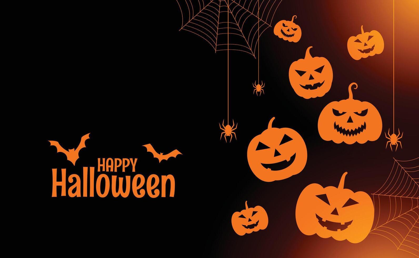 flat happy halloween card with pumpkins and spiders vector