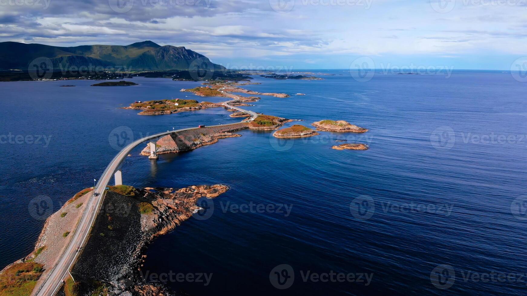 Aerial drone shot of the world famous Atlantic Road with copy space photo