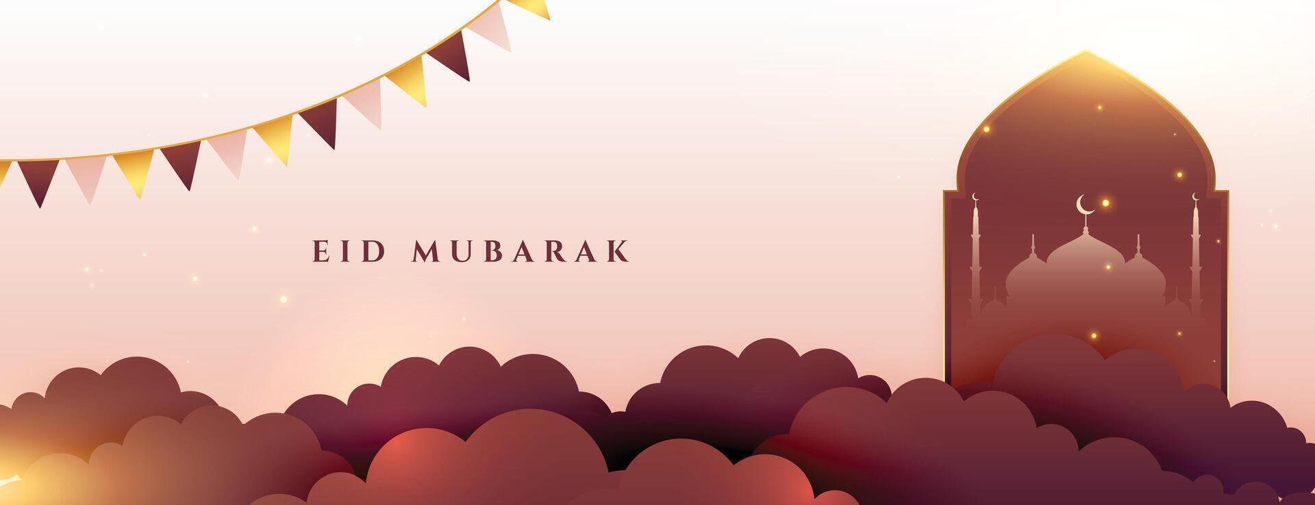 paper style eid mubarak beautiful wallpaper for festive season vector