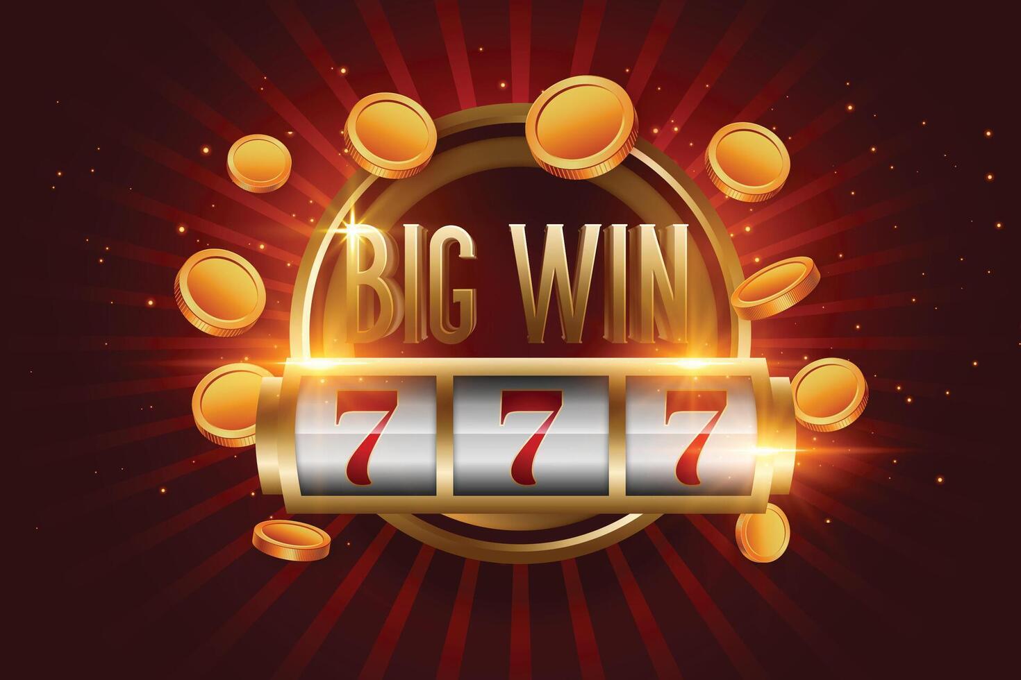 realistic big win slot with golden coins vector