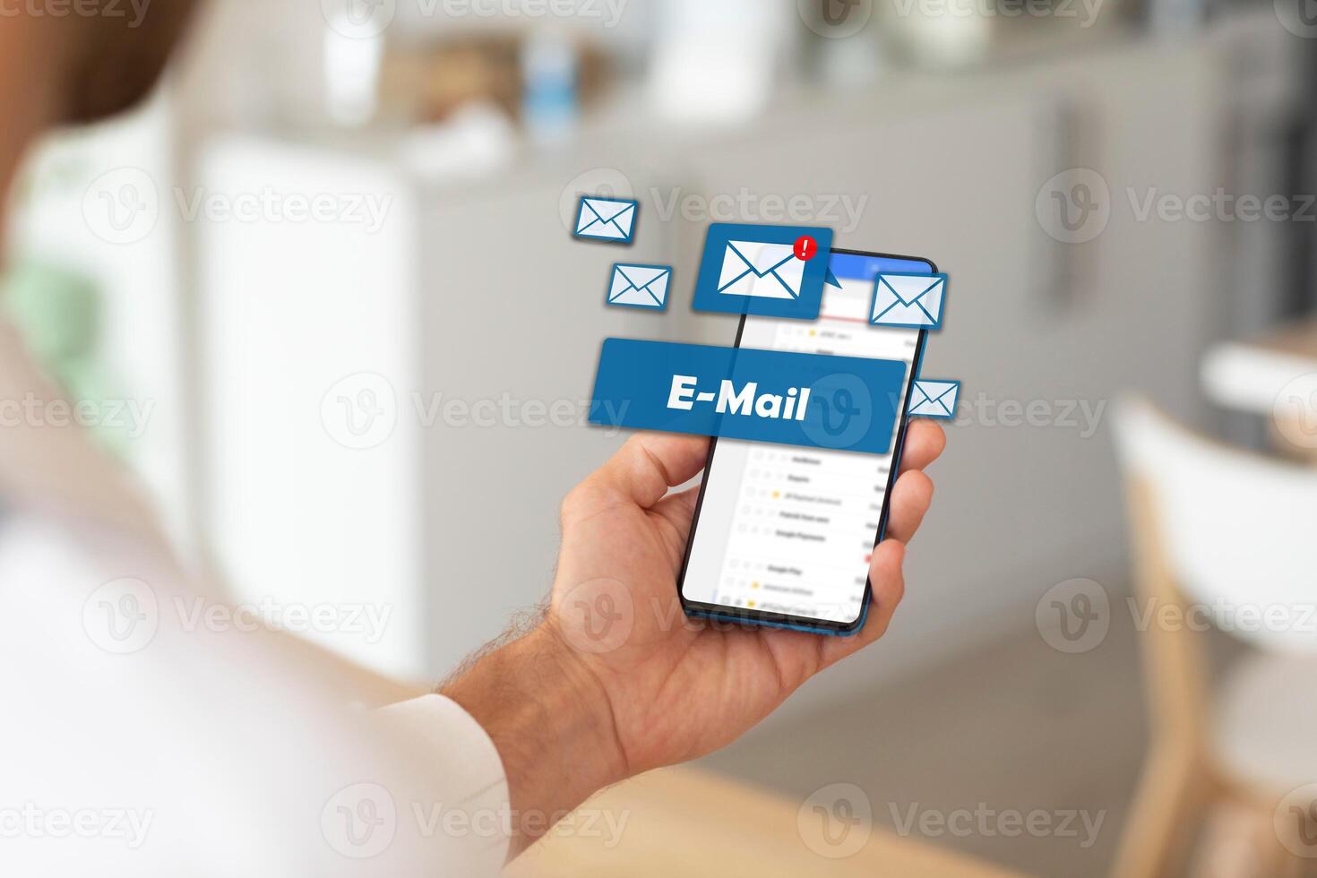 Man Checking Email in mobile E-mail Correspondence Communication Technology Concept photo