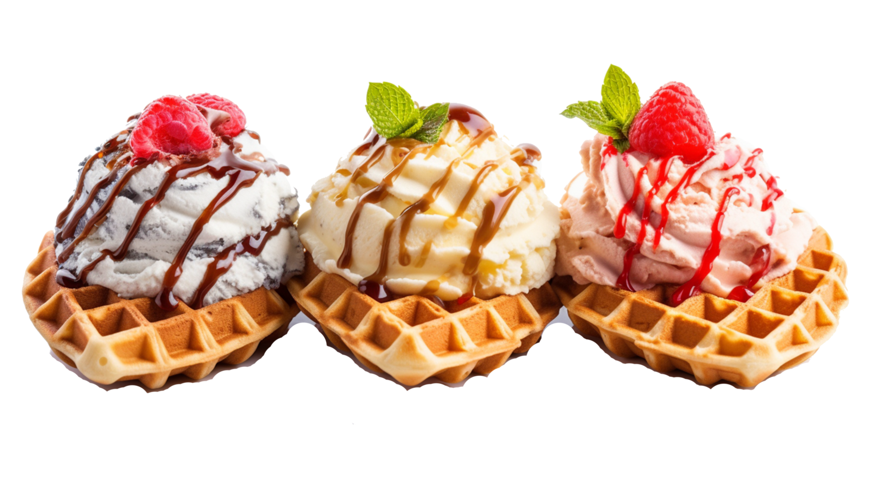 AI generated Strawberry ice cream waffle isolated on transparent background png