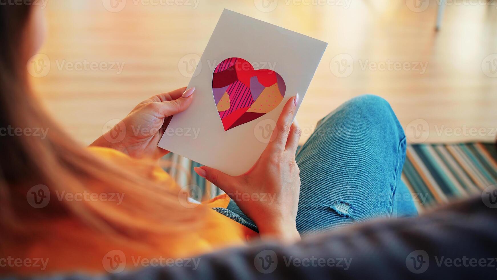 Women with valentines day greeting card photo