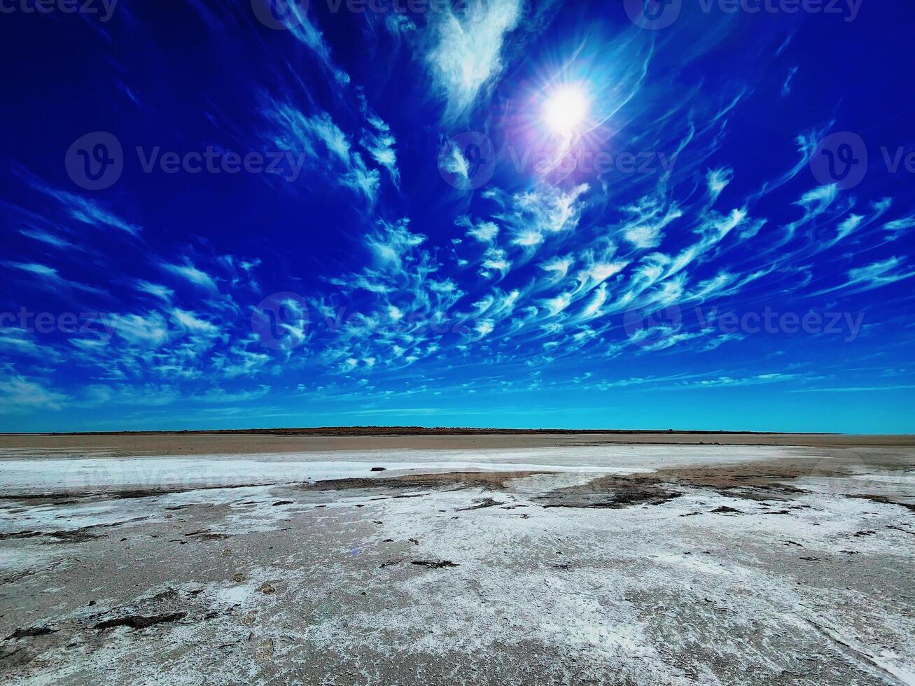 dry saline land under hot sparkle sun, natural calamity scene photo