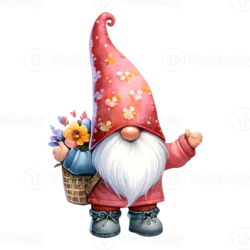 AI generated Cute whimsical gnome design elements valentine day watercolor on an On transparent background. png
