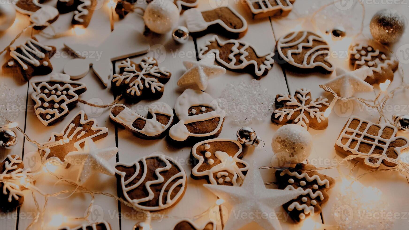 Christmas cookies ona plate - Christmas background. photo