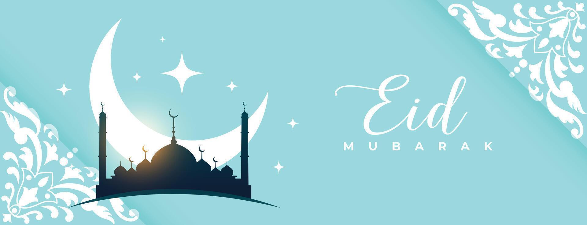 Islamic style eid mubarak moon and mosque beautiful wallpaper vector