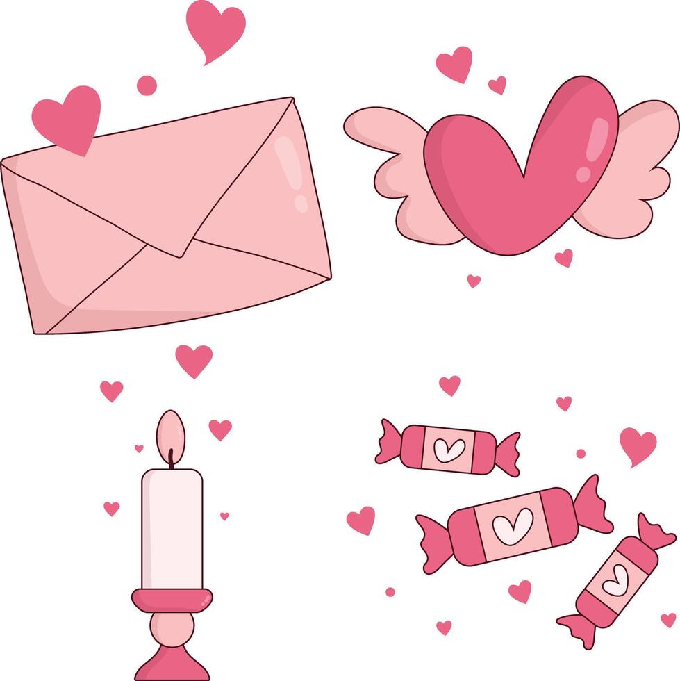 Valentine's Day Stickers, Cute Cartoon Style vector