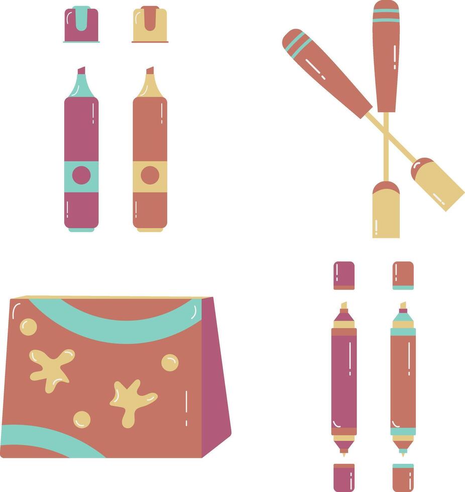 Art Supplies Icons Set. Cartoon Vector Illustration Set.