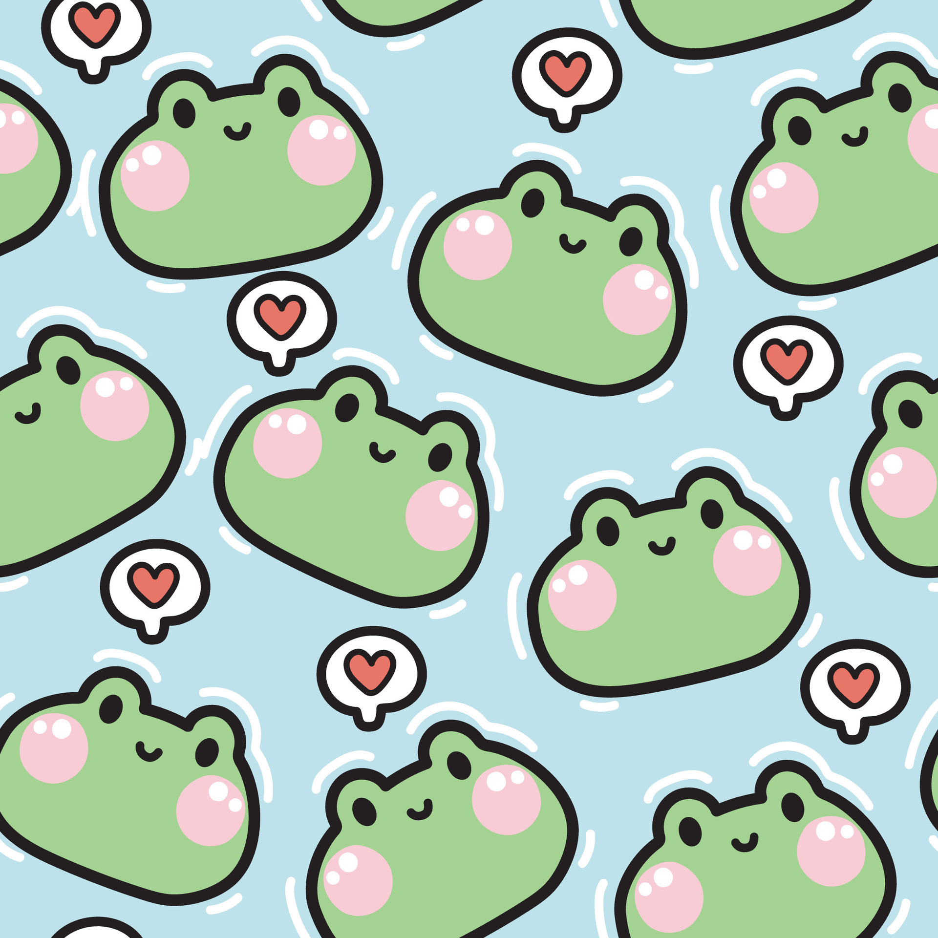 Valentines day.Seamless patern of cute smile face frog with heart