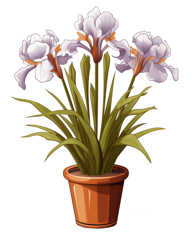 AI generated Illustration of a iris flower in a pot isolated on transparent background png