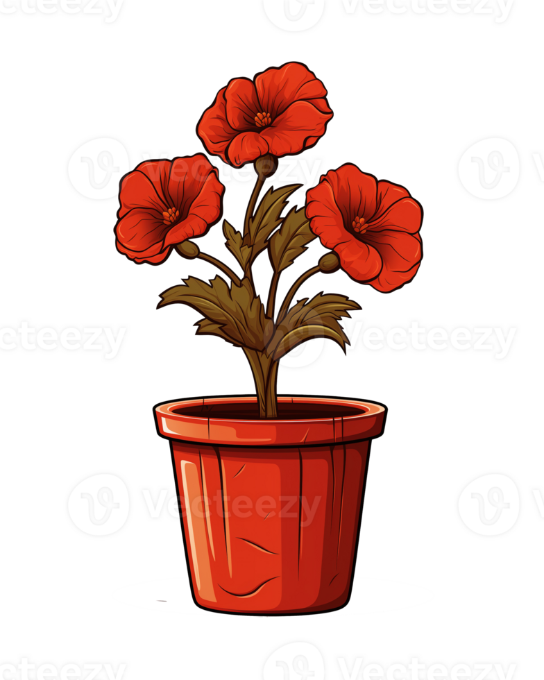 AI generated Illustration of a poppy flower in a pot isolated on transparent background png