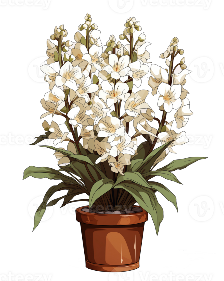 AI generated Illustration of delphinium flower in a pot isolated on transparent background png