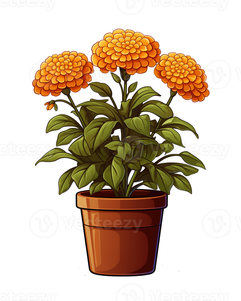 AI generated Illustration of marigold flower in a pot isolated on transparent background png