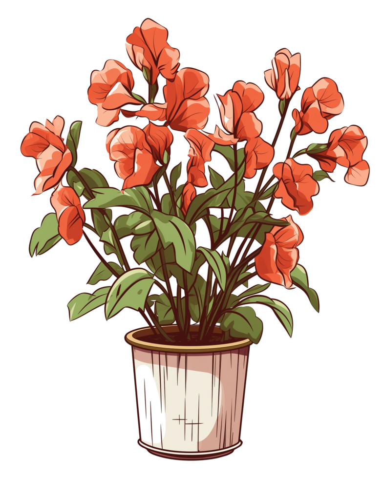 AI generated Illustration of sweet pea flower in a pot isolated on  transparent background png