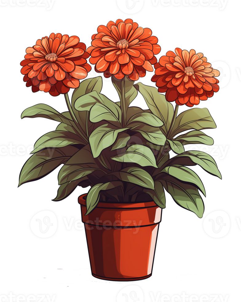 AI generated Illustration of a zinnia flower in a pot isolated on transparent background png