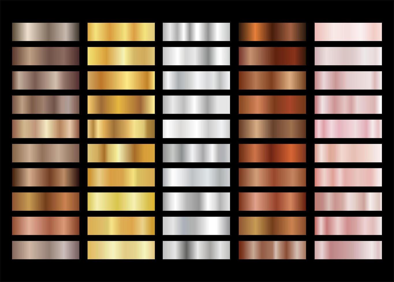 Collection of gold silver bronze and rose gold gradient texture background vector