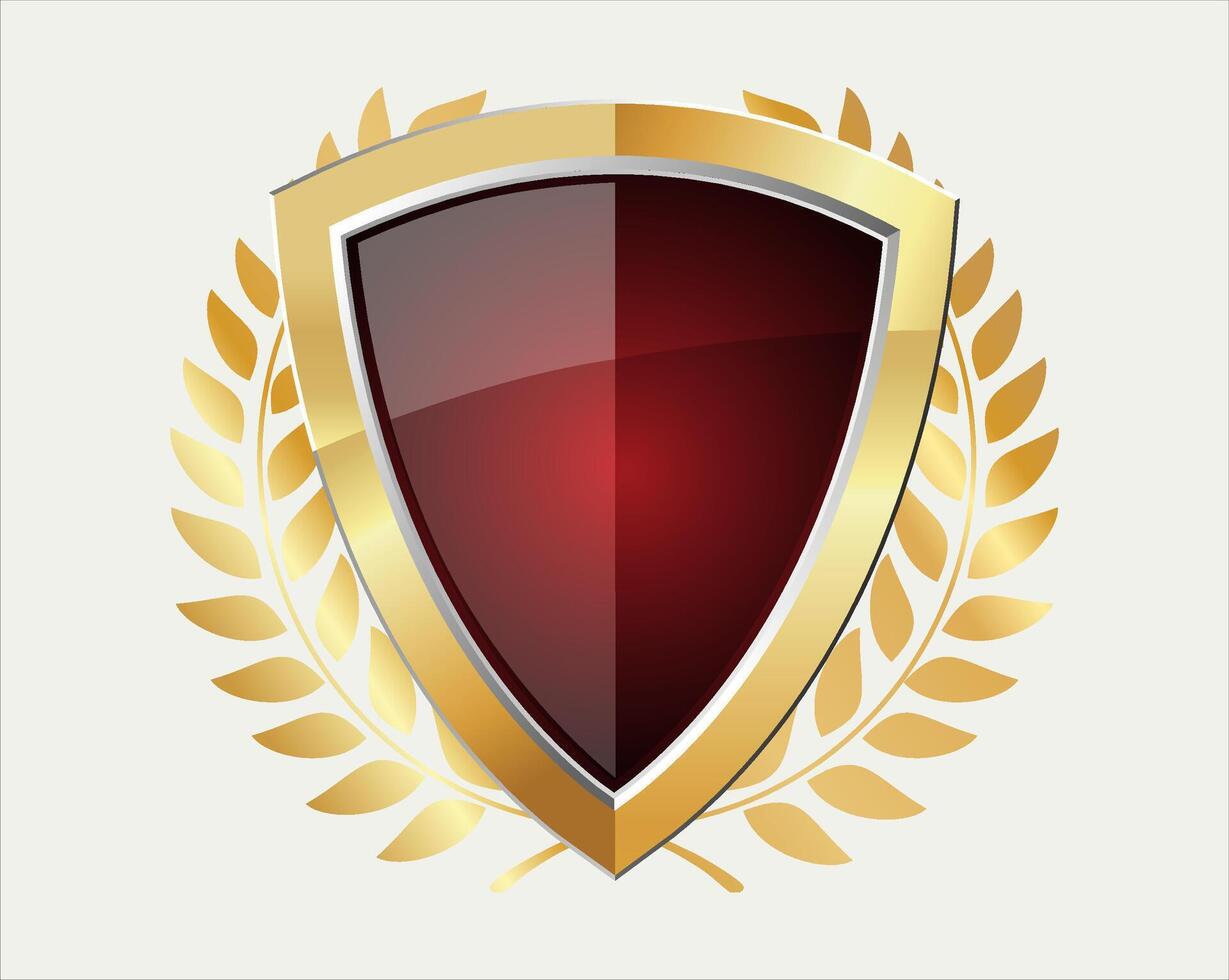 Gold and red shield with gold laurels vector illustration