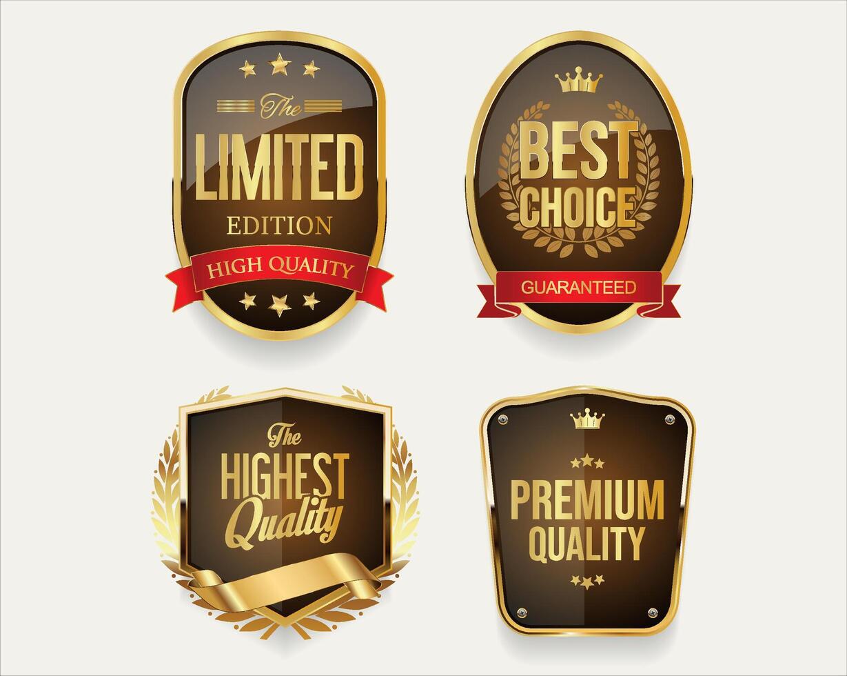 Collection of golden luxury badge and labels isolated on white background vector