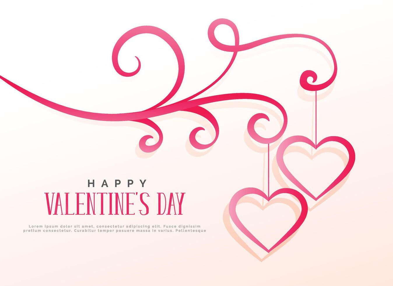 floral design with two hanging hearts, valentine's day background vector