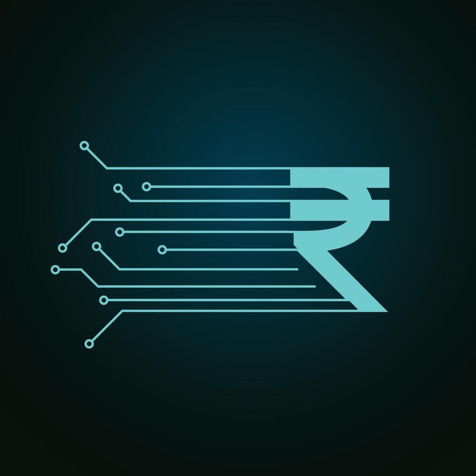 digital money inr indian rupee futuristic circuit technology background vector