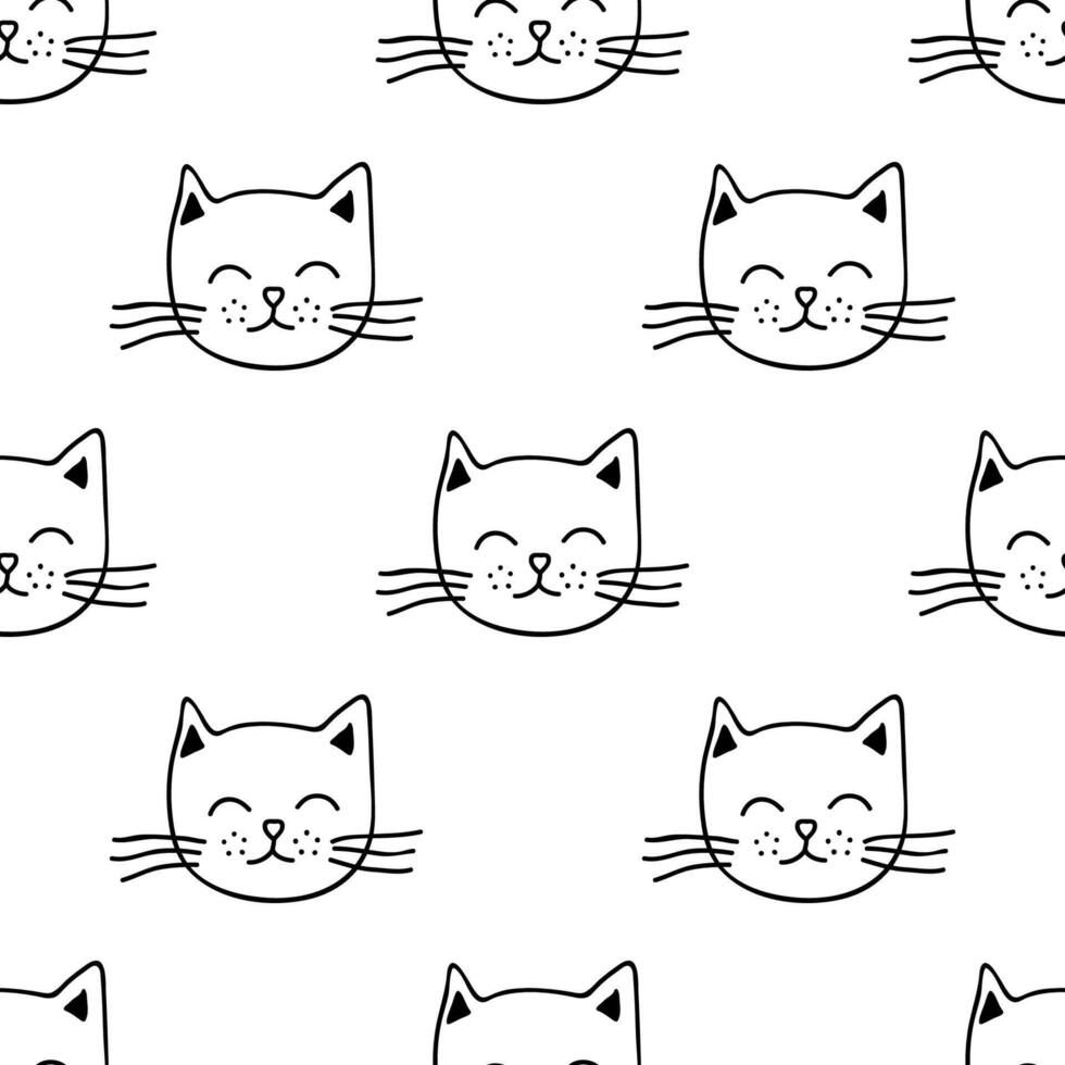 Seamless pattern with cat muzzle doodle for decorative print, wrapping paper, greeting cards, wallpaper and fabric vector