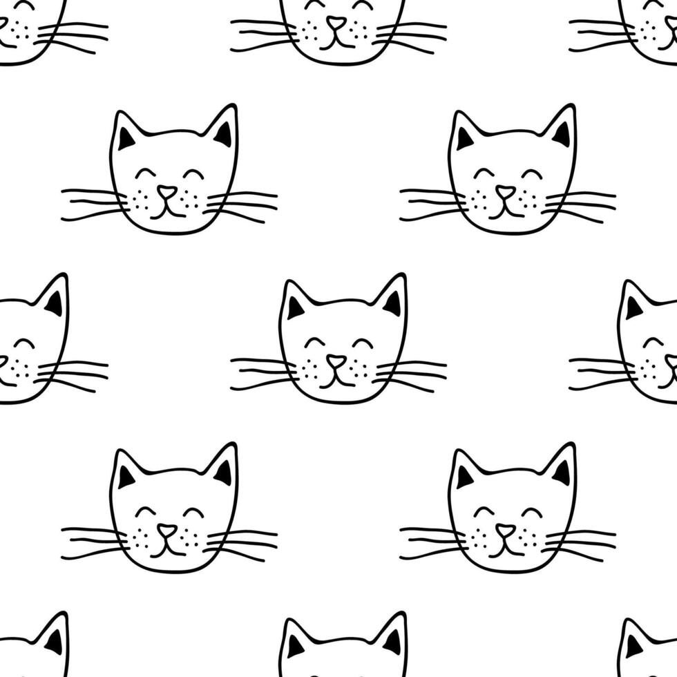 Seamless pattern with cat muzzle doodle for decorative print, wrapping paper, greeting cards, wallpaper and fabric vector